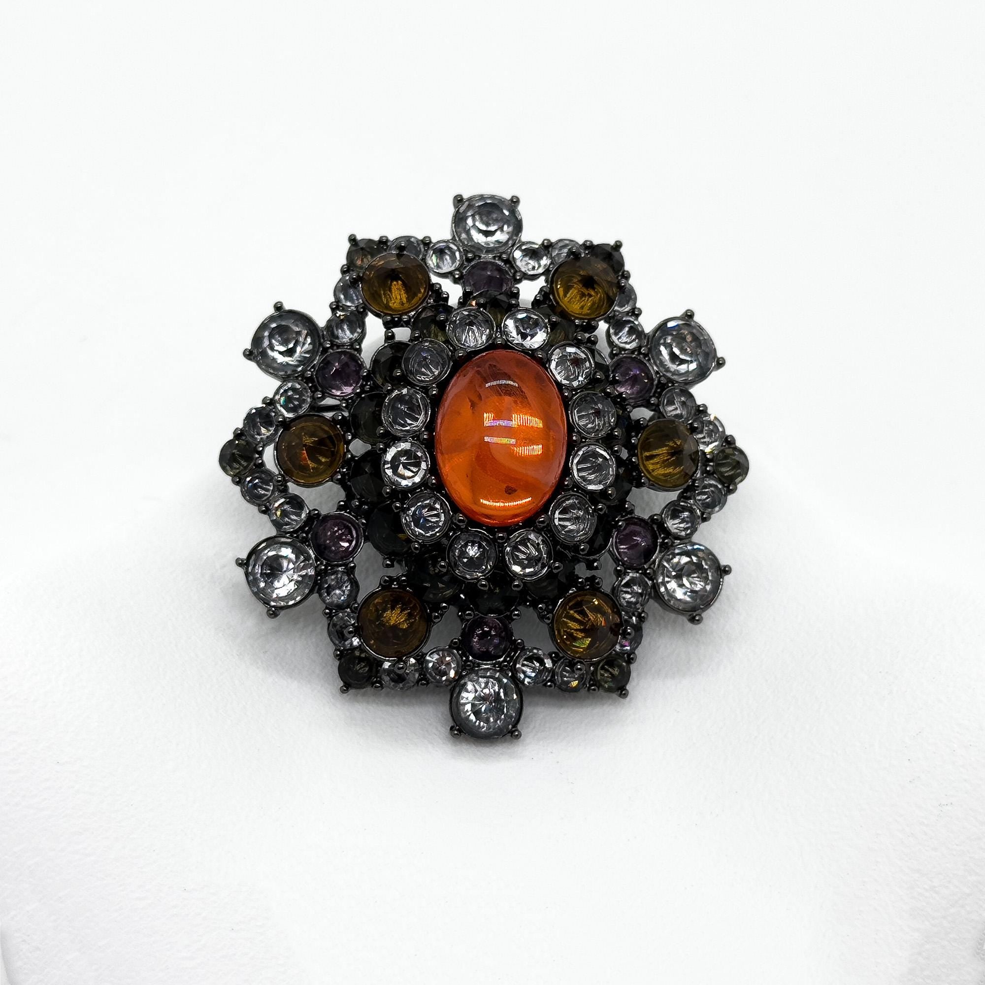 Vintage Art Deco Rhinestone Crystal Copper Brooch, Court-Style Pin