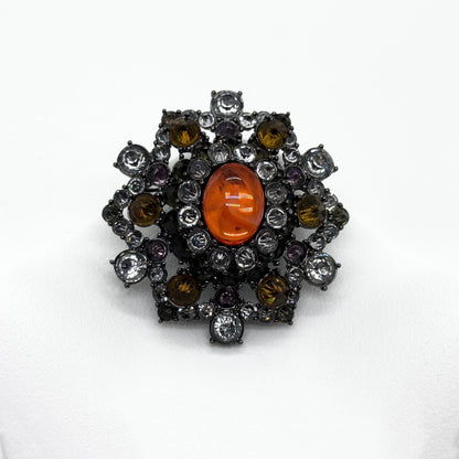 Vintage Art Deco Rhinestone Crystal Copper Brooch, Court-Style Pin