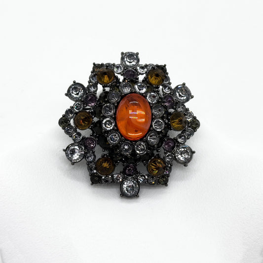 Vintage Art Deco Rhinestone Crystal Copper Brooch, Court-Style Pin