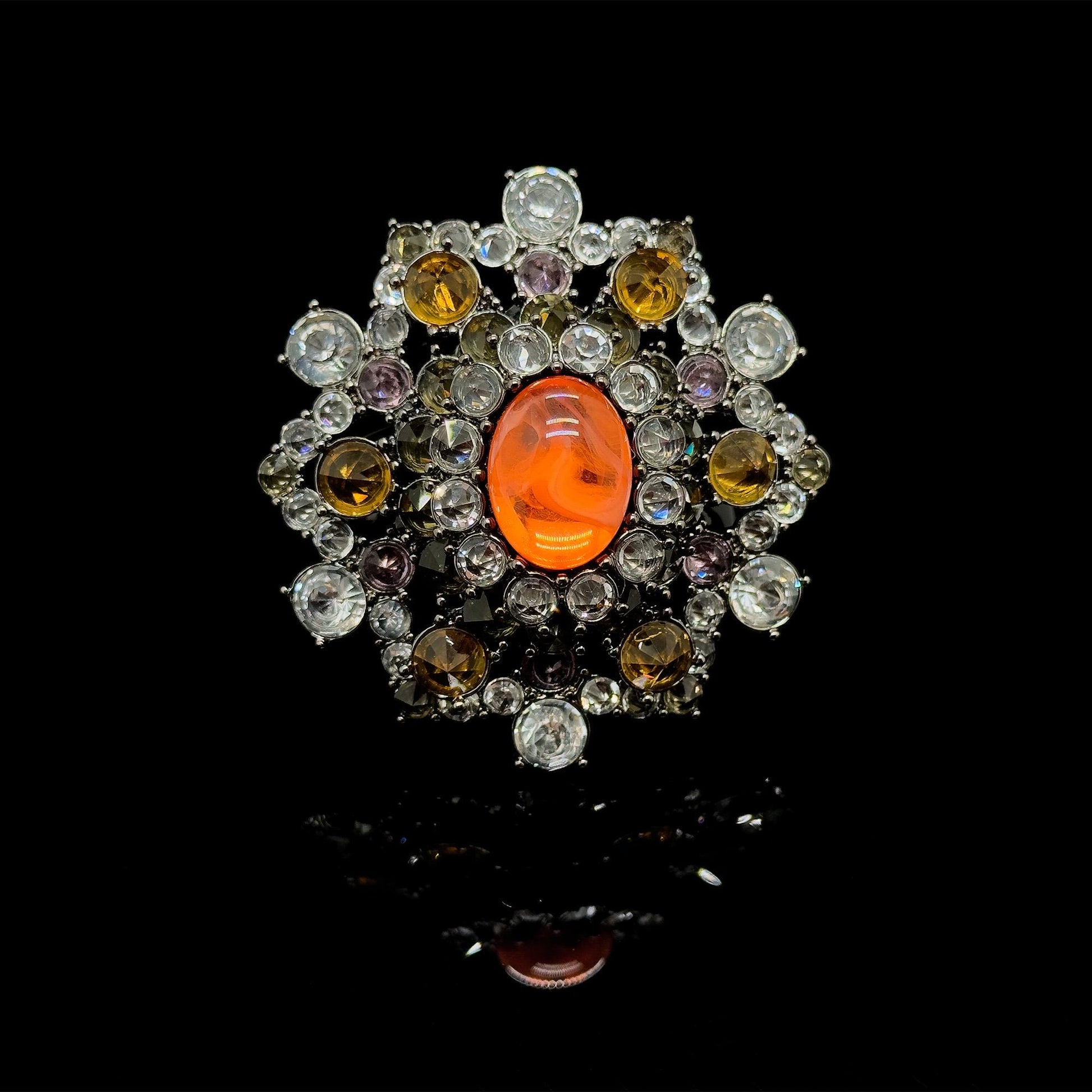 Vintage Art Deco Rhinestone Crystal Copper Brooch, Court-Style Pin