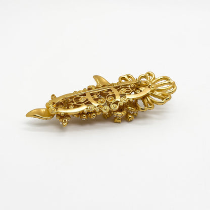 Vintage Art Deco Pearl Crystal Brooch Gold-Plated Woven Crown
