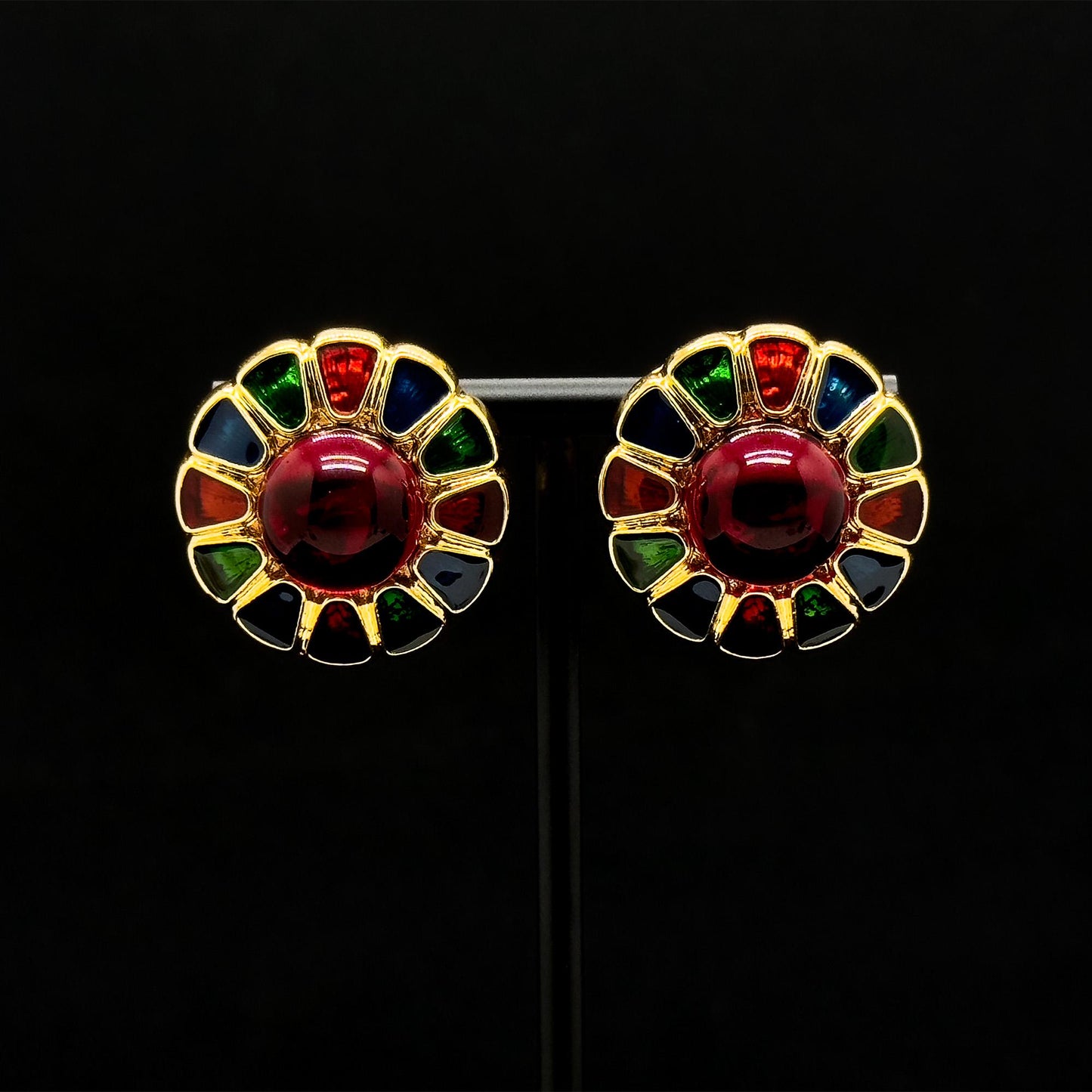 Vintage Cloisonné Enamel Glass Stud Earrings Palace Colourful Handmade