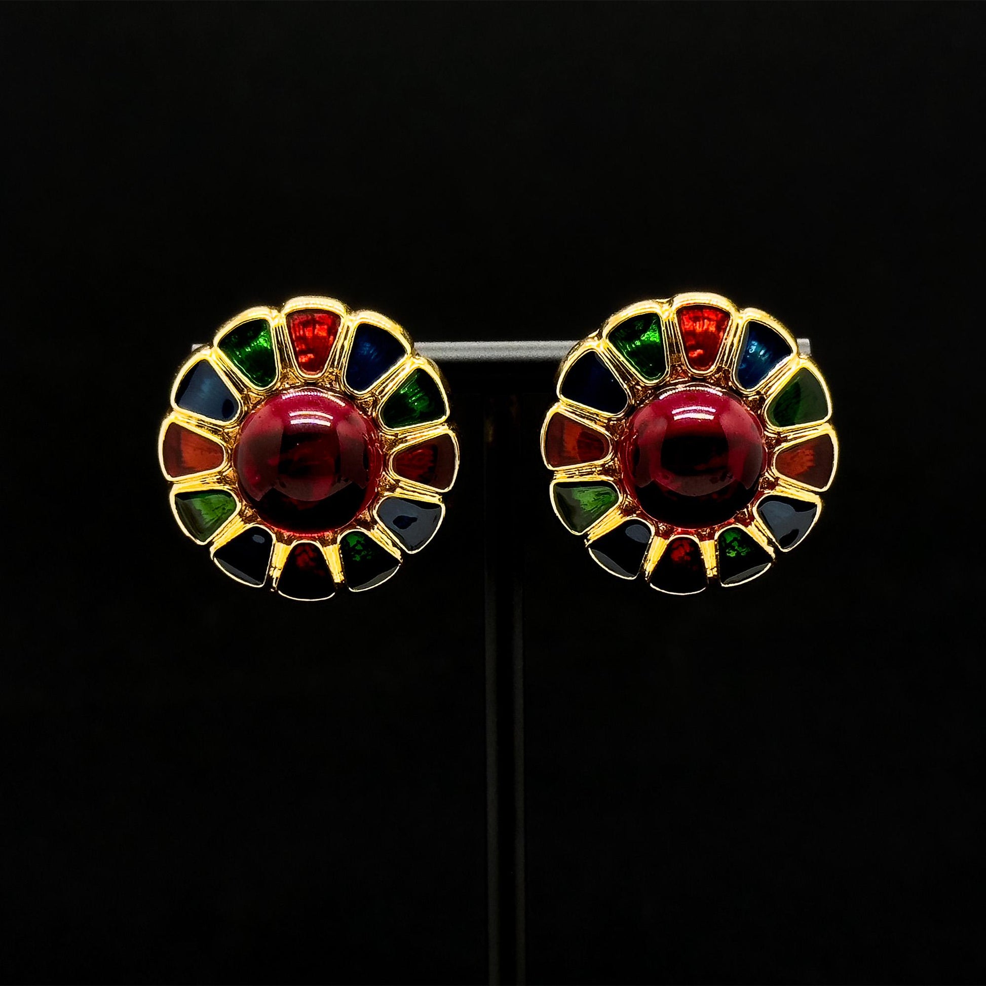 Vintage Cloisonné Enamel Glass Stud Earrings Palace Colourful Handmade