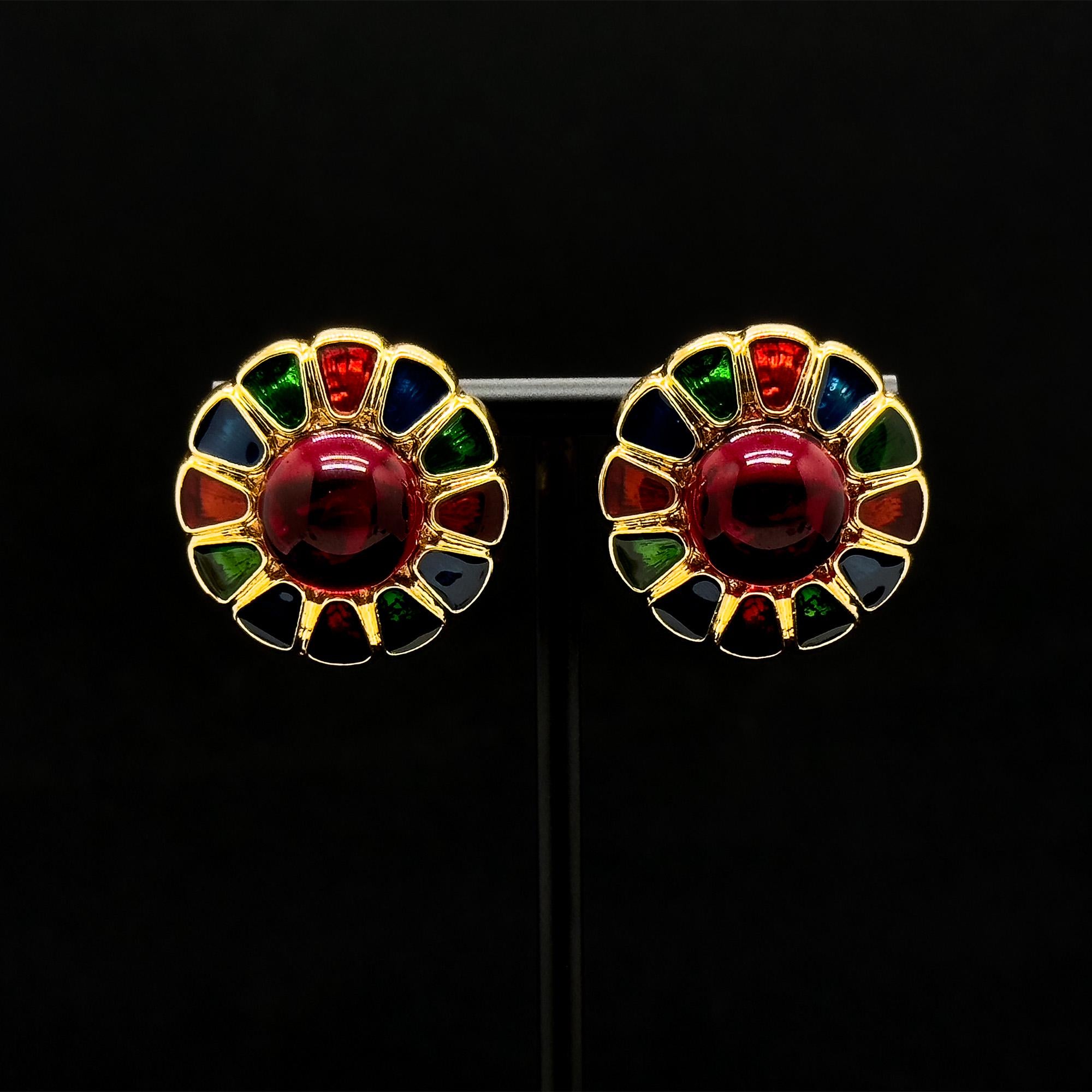 Vintage Cloisonné Enamel Glass Stud Earrings Palace Colourful Handmade