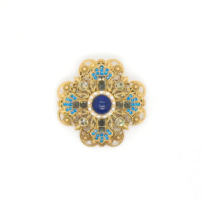 Vintage Art Deco Lapis Lazuli Gold-Plated Copper Brooch 68mm