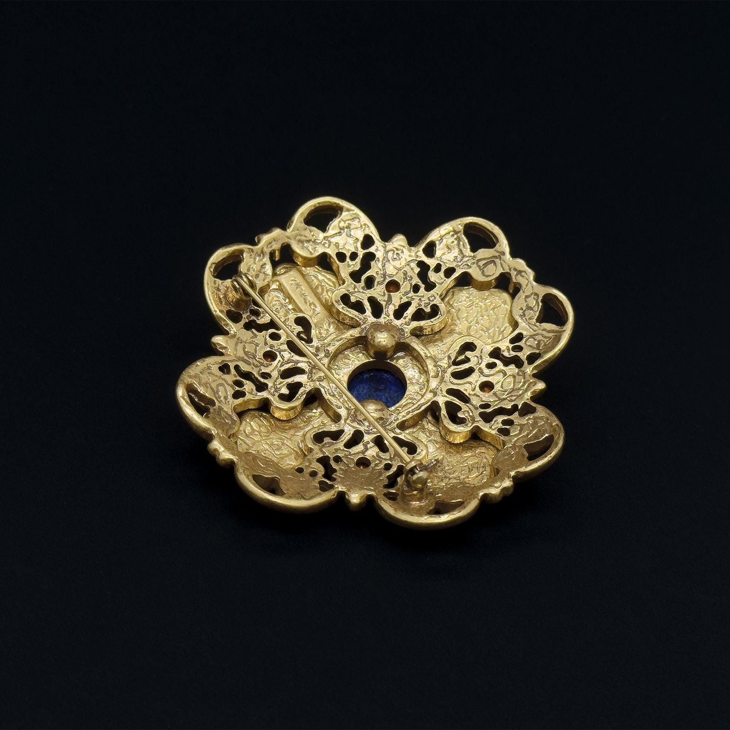 Vintage Art Deco Lapis Lazuli Gold-Plated Copper Brooch 68mm