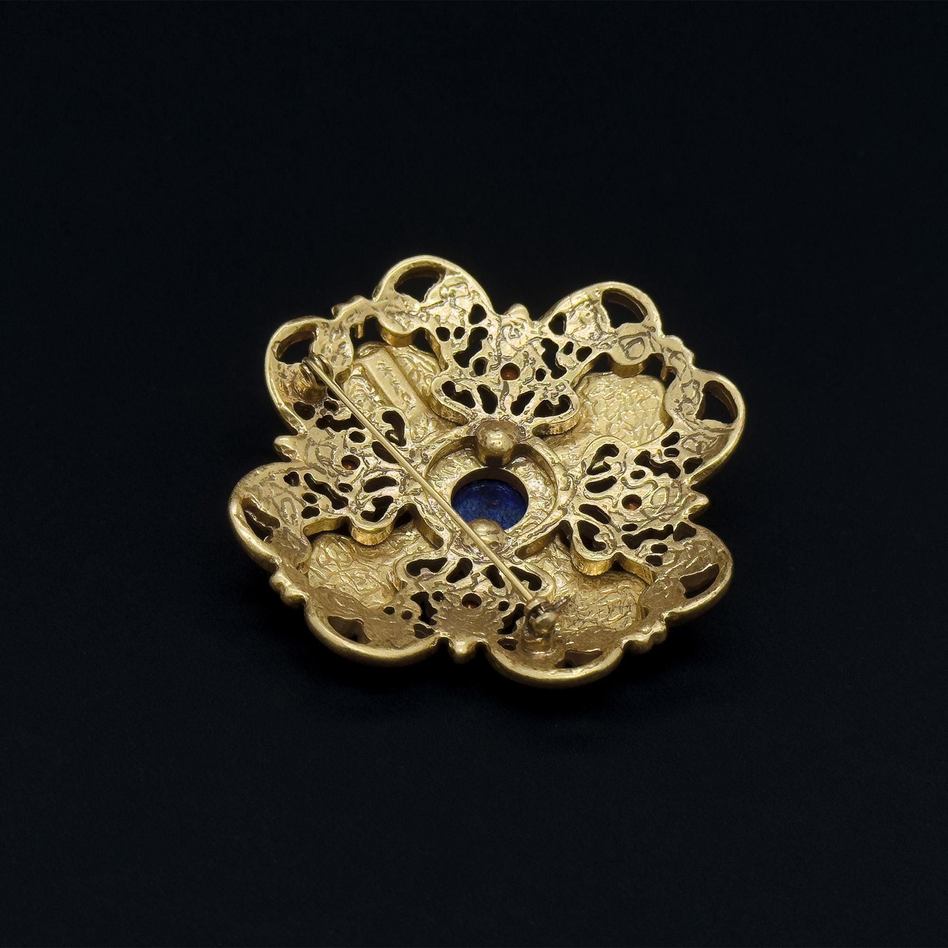 Vintage Art Deco Lapis Lazuli Gold-Plated Copper Brooch 68mm