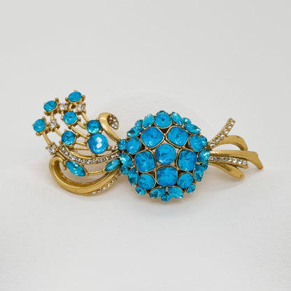 Vintage Art Deco Crystal Bouquet Brooch, 18K Gold-Plated Blue