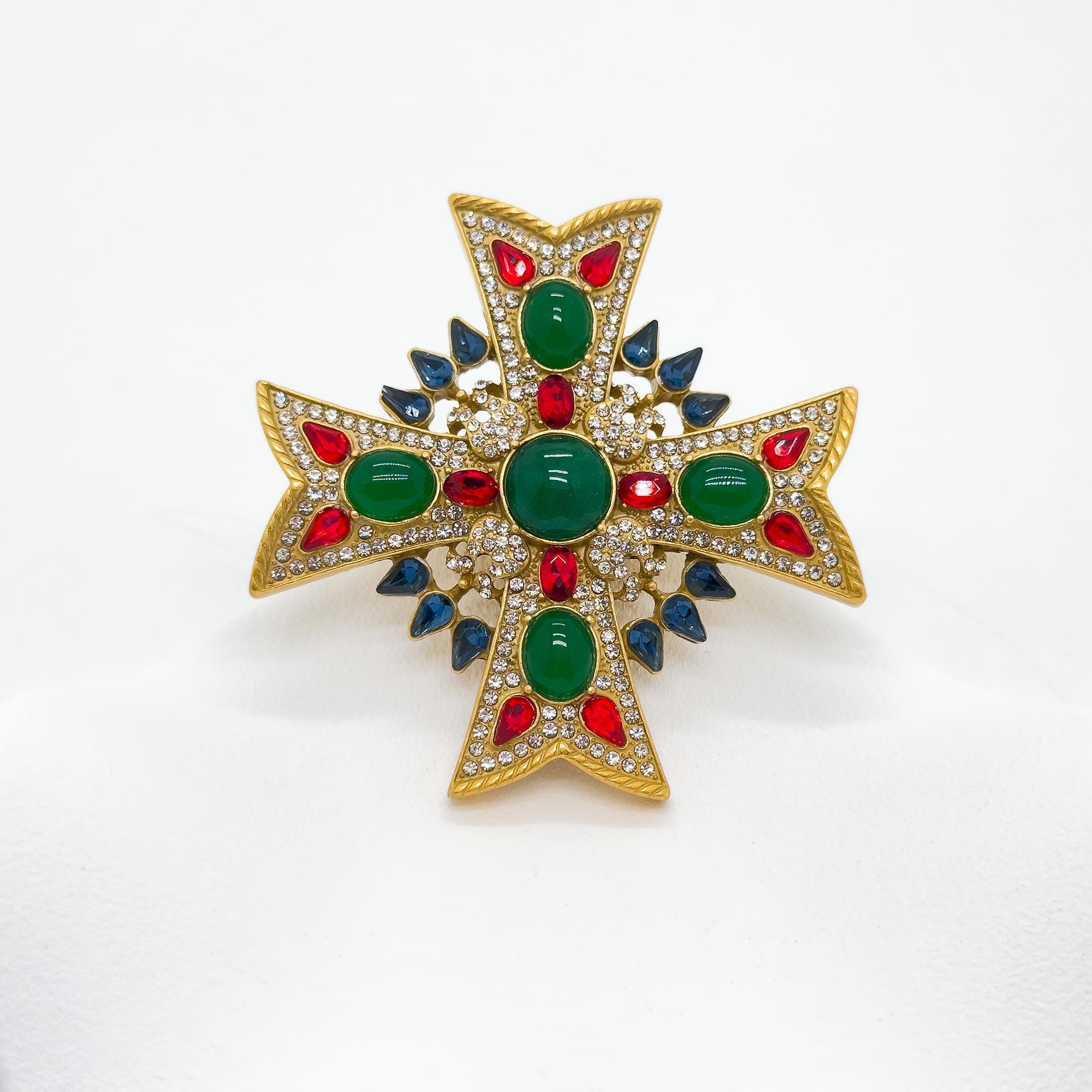 Vintage Art Deco Baroque Crystal Brooch Statement Coat Pin