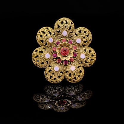 Vintage Art Deco Crystal Sunflower Brooch 3D Copper Gemstone Pin