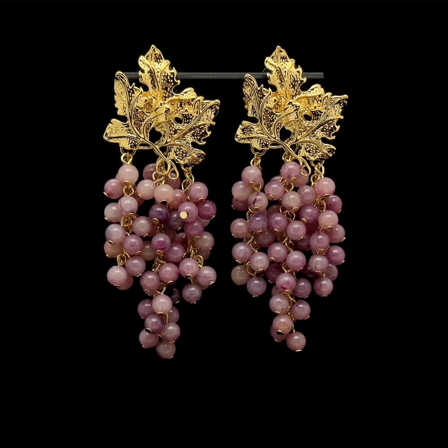 Chic Vintage Art Deco Grape Drop Earrings - Purple Resin & Gold Plated