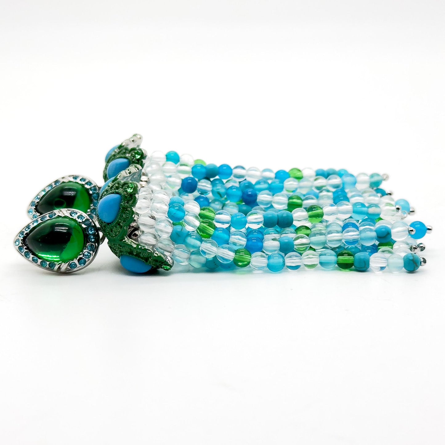 Art Deco Turquoise Boho Beaded Long Tassel Onyx Earrings