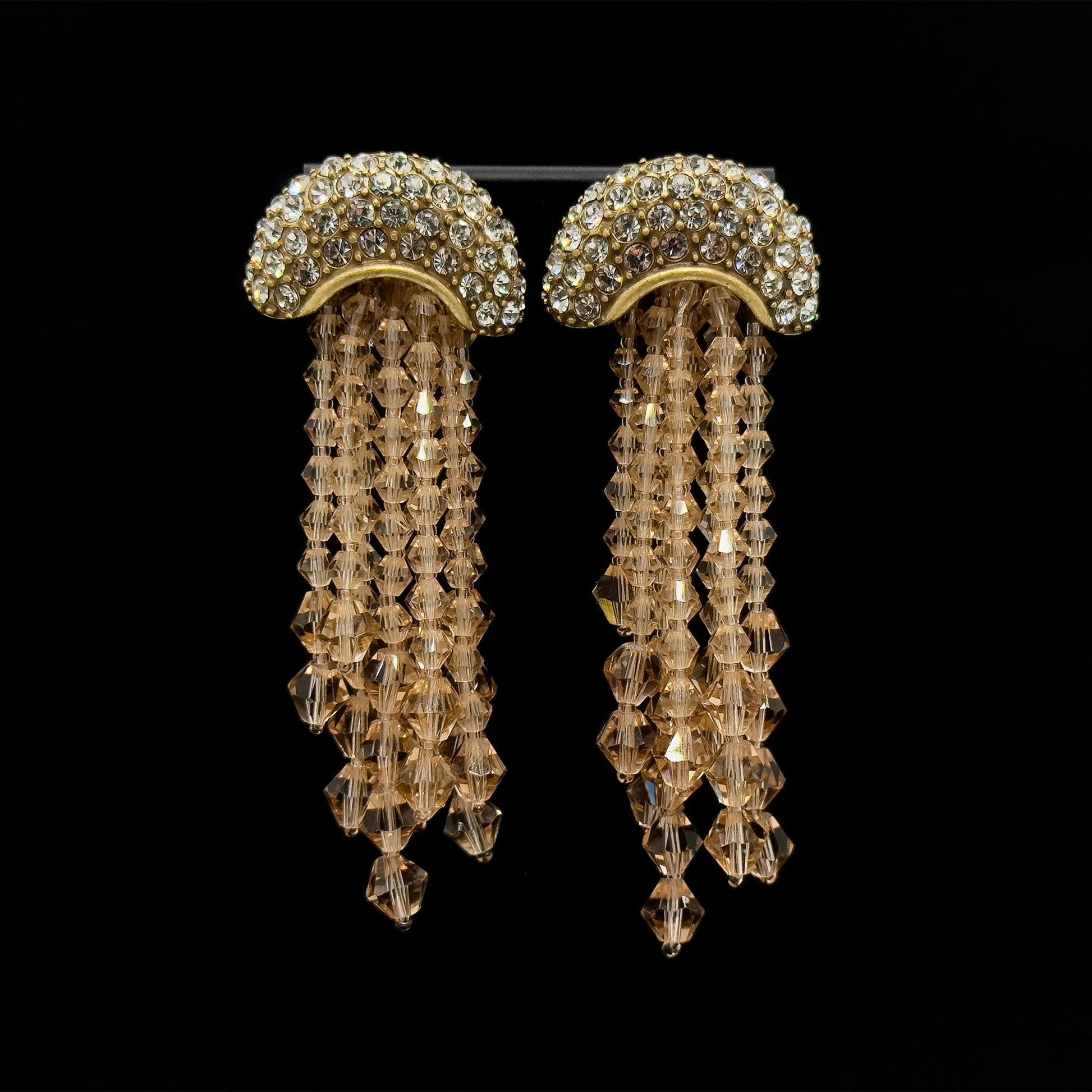 Art Deco Champagne Jellyfish Drop Earrings Crystal Gold-Plated