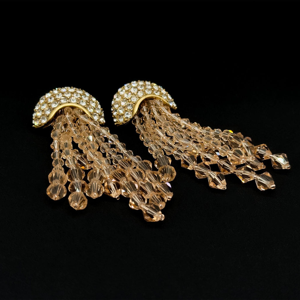 Art Deco Champagne Jellyfish Drop Earrings Crystal Gold-Plated