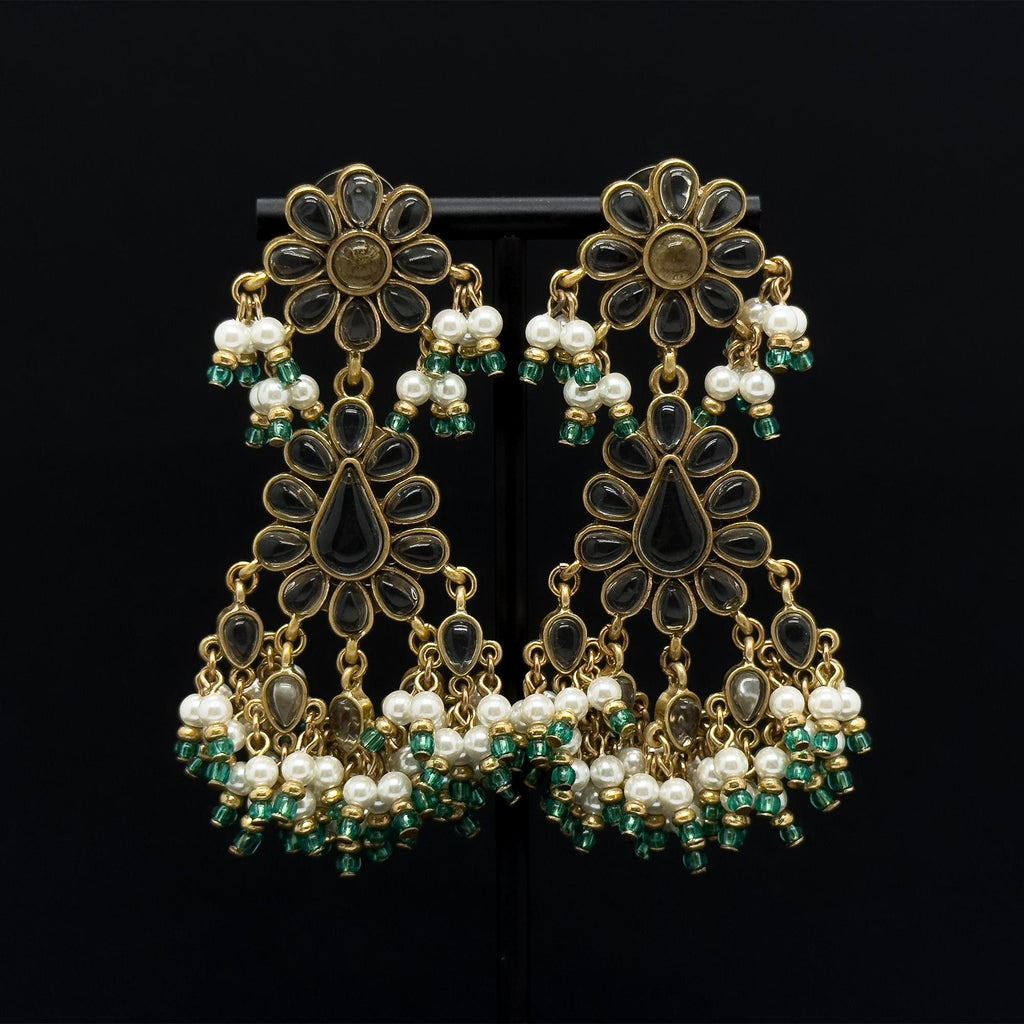 Art Deco Floral Glass Tassel Earrings 18K Gold-Plated Copper