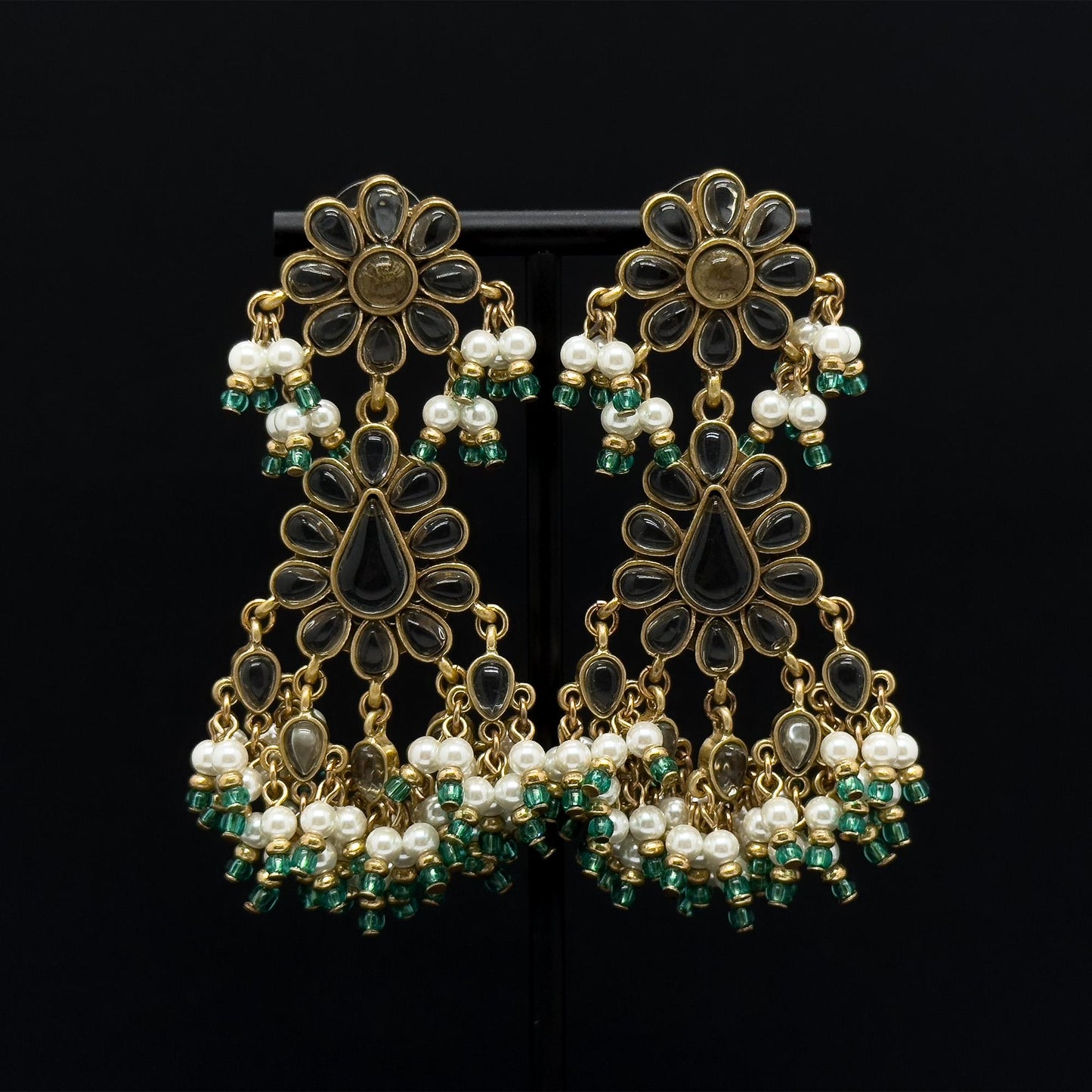 Art Deco Floral Glass Tassel Earrings 18K Gold-Plated Copper