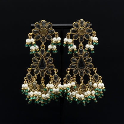 Art Deco Floral Glass Tassel Earrings 18K Gold-Plated Copper