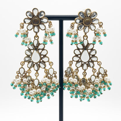 Art Deco Floral Glass Tassel Earrings 18K Gold-Plated Copper