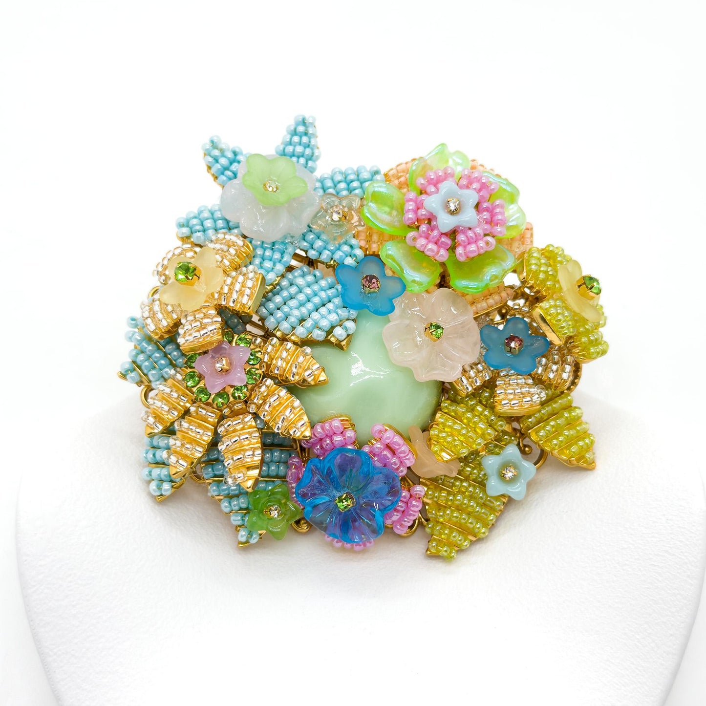 Vintage Art Deco Beaded 3D Flower Brooch Copper Coat Pin