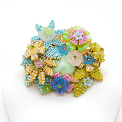 Vintage Art Deco Beaded 3D Flower Brooch Copper Coat Pin