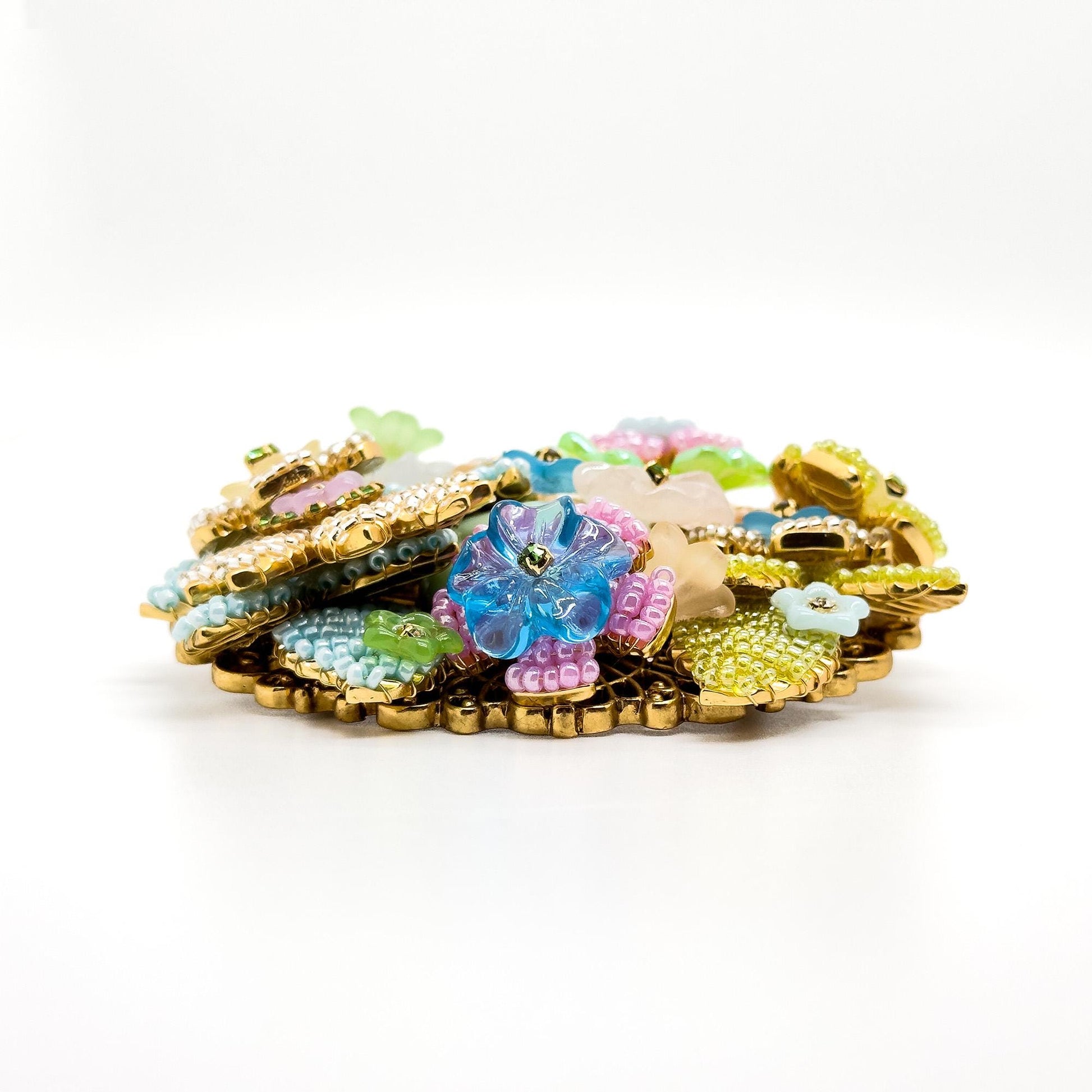 Vintage Art Deco Beaded 3D Flower Brooch Copper Coat Pin