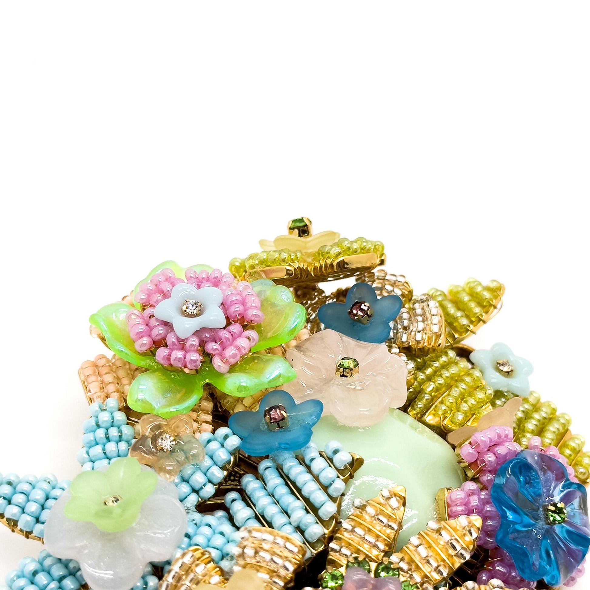 Vintage Art Deco Beaded 3D Flower Brooch Copper Coat Pin