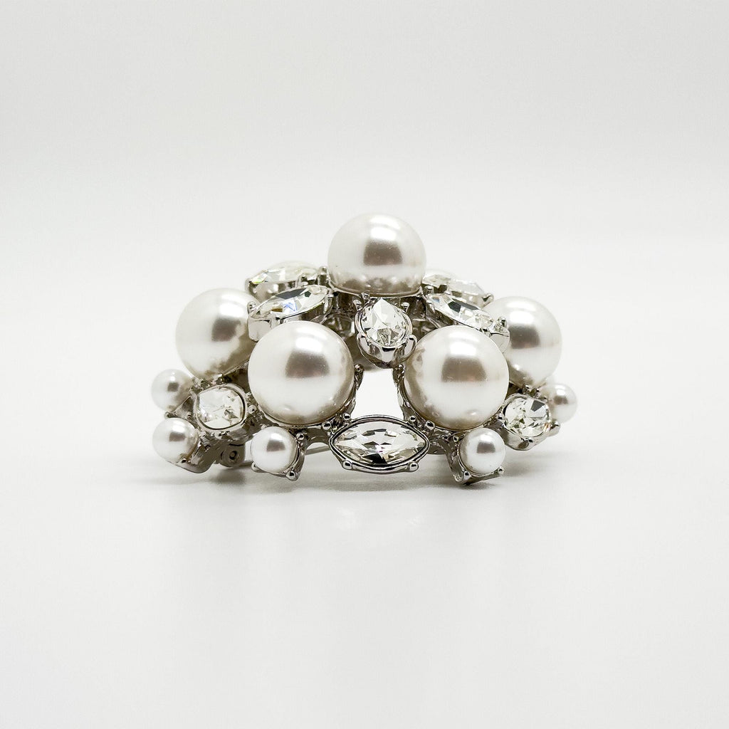 Vintage Art Deco Pearl Rhinestone Brooch Copper Coat Pin