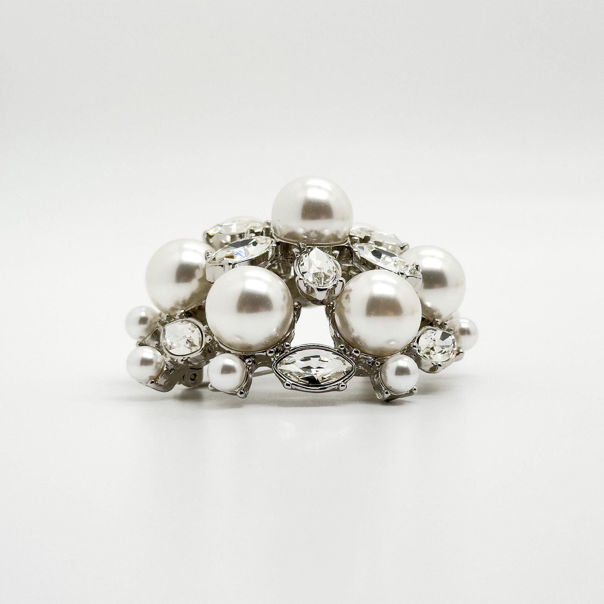 Vintage Art Deco Pearl Rhinestone Brooch Copper Coat Pin