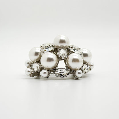 Vintage Art Deco Pearl Rhinestone Brooch Copper Coat Pin