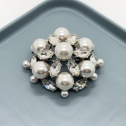 Vintage Art Deco Pearl Rhinestone Brooch Copper Coat Pin