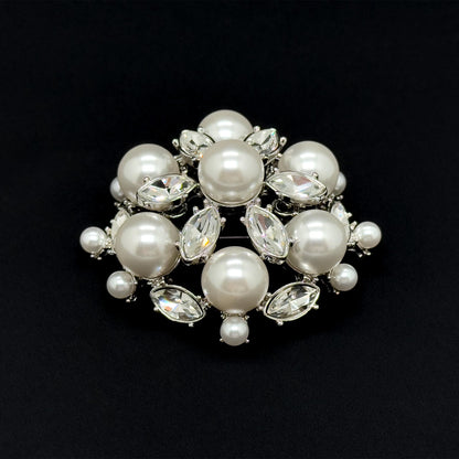 Vintage Art Deco Pearl Rhinestone Brooch Copper Coat Pin