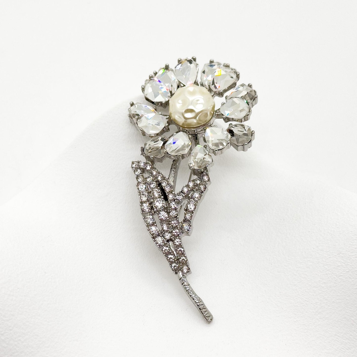 Vintage Art Deco 3D Rose Brooch Copper Glass Pearl Accent