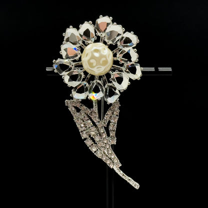 Vintage Art Deco 3D Rose Brooch Copper Glass Pearl Accent