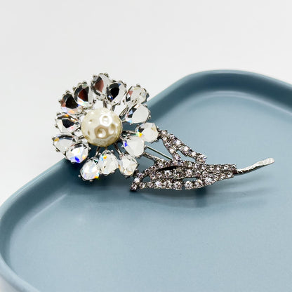 Vintage Art Deco 3D Rose Brooch Copper Glass Pearl Accent