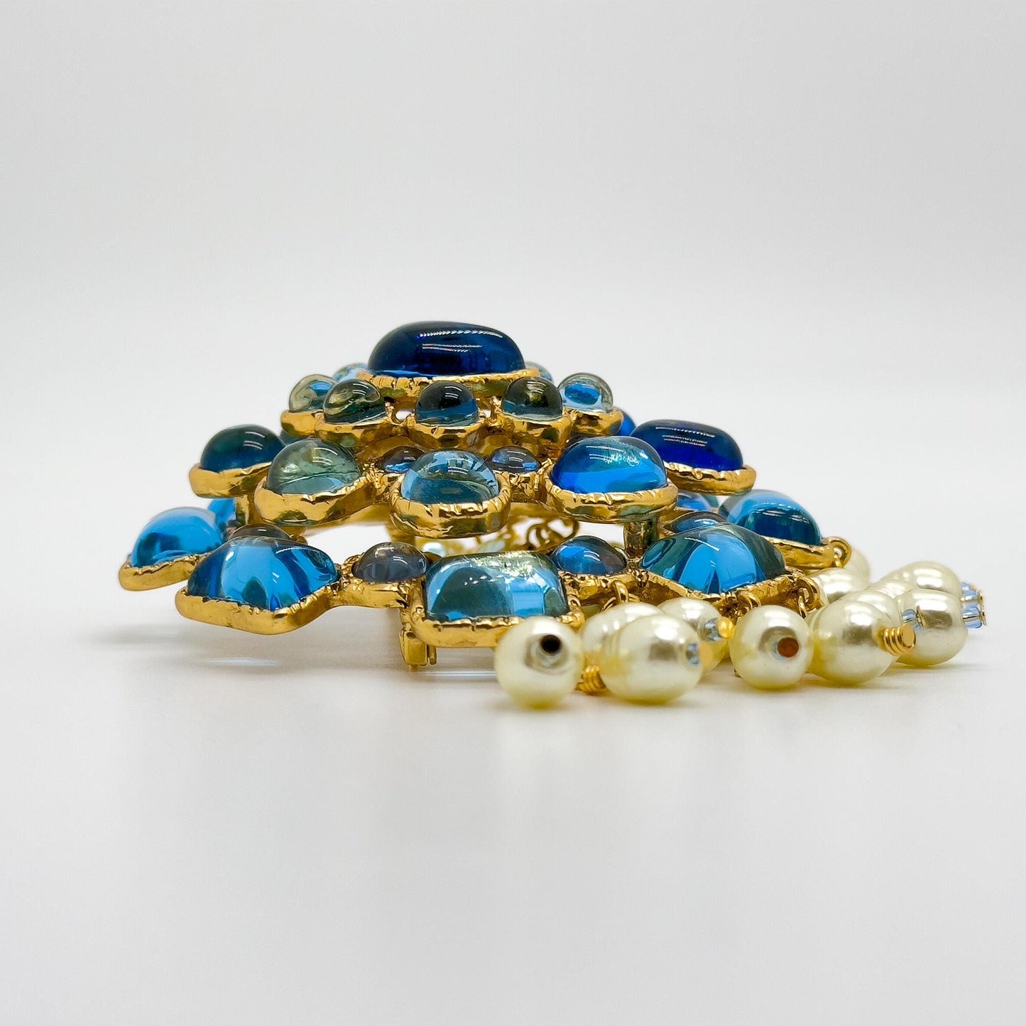 Large Vintage Art Deco Pearl Crystal Brooch for Coat