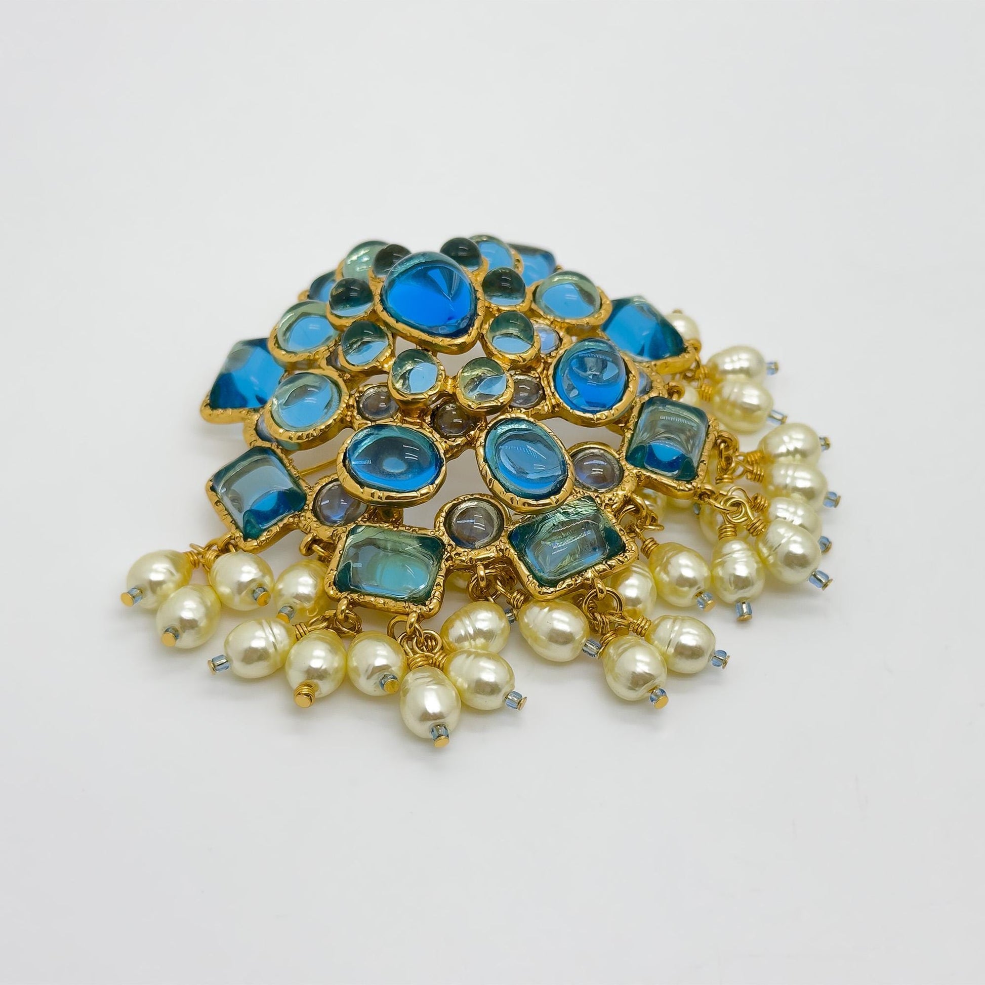 Large Vintage Art Deco Pearl Crystal Brooch for Coat