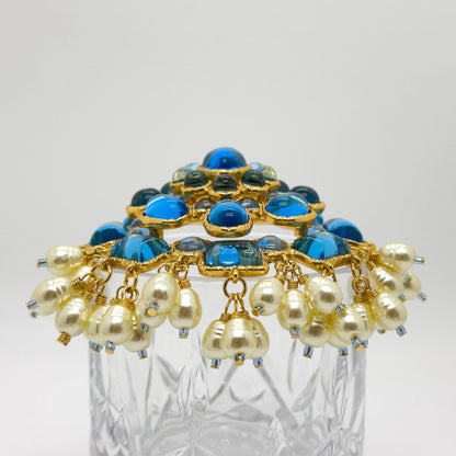 Large Vintage Art Deco Pearl Crystal Brooch for Coat