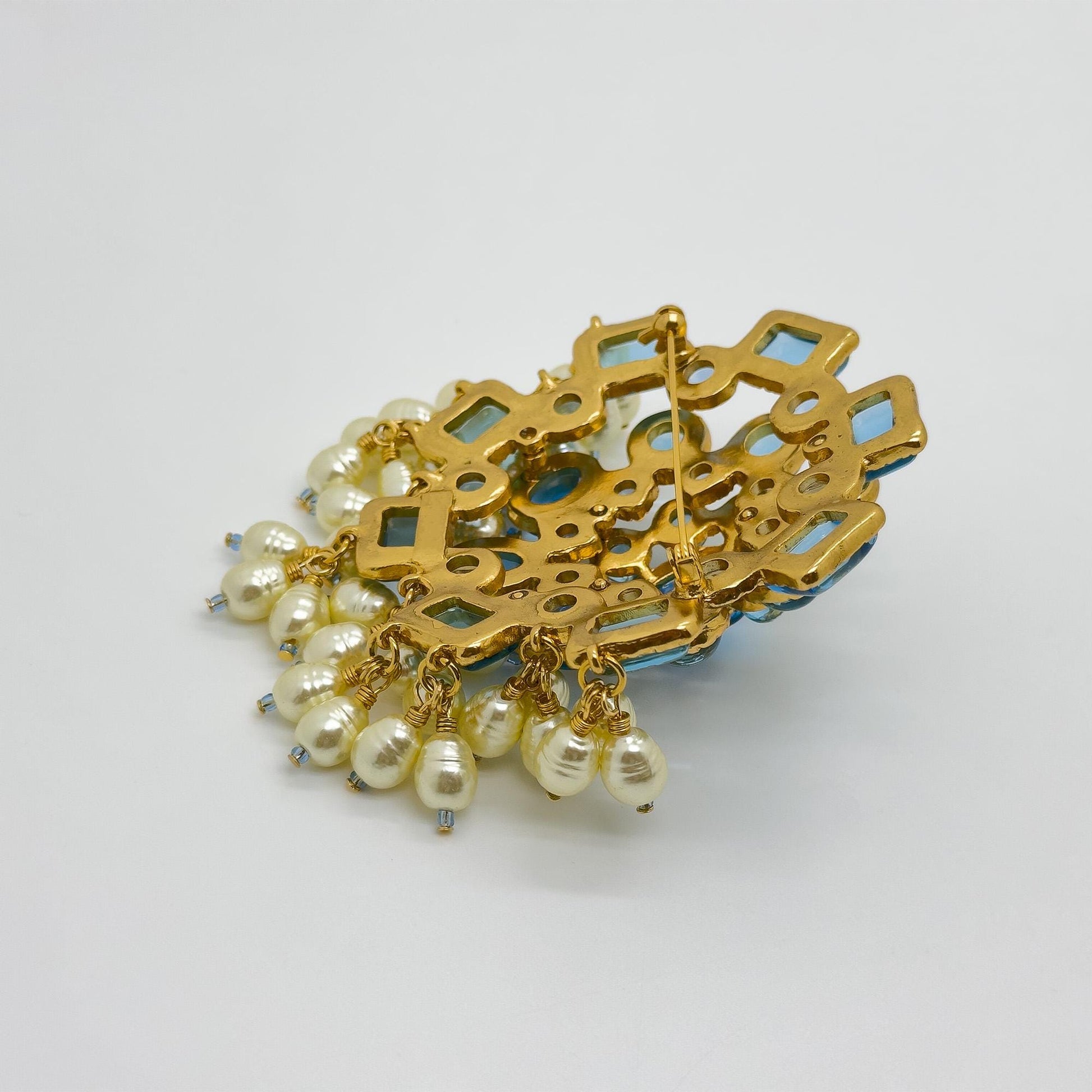 Large Vintage Art Deco Pearl Crystal Brooch for Coat