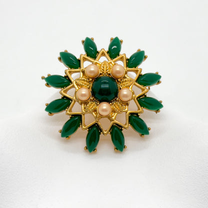 Vintage Art Deco Green Floral 3D Flower Brooch, 1960s Style