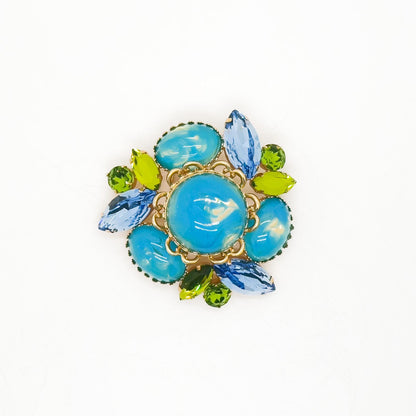 Vintage Art Deco Brooch Blue Enamel Glass Gold-Plated Statement