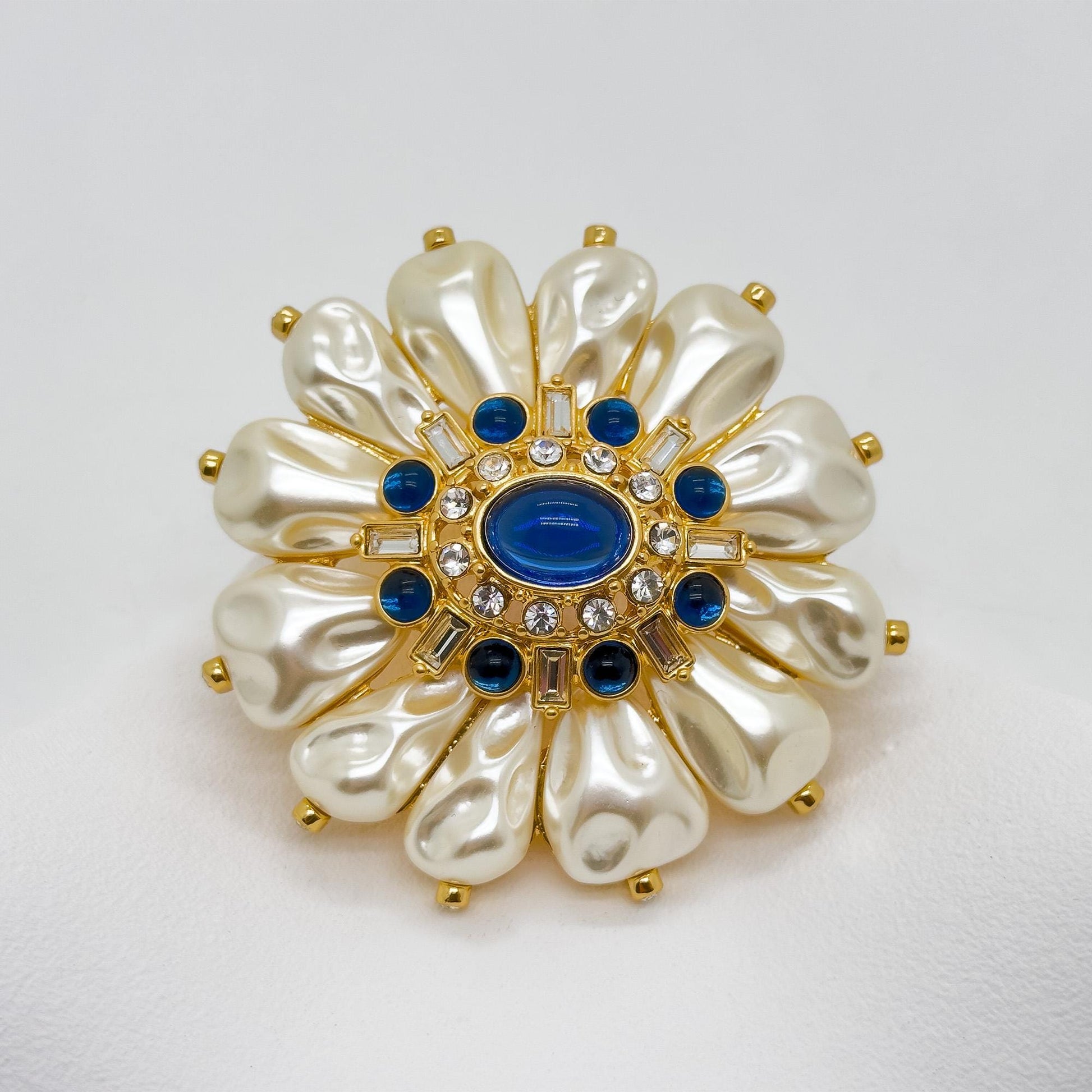 Vintage Art Deco Sunflower Brooch 3D Pearl Gold-Plated Pin
