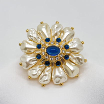 Vintage Art Deco Sunflower Brooch 3D Pearl Gold-Plated Pin