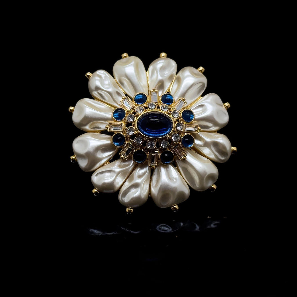 Vintage Art Deco Sunflower Brooch 3D Pearl Gold-Plated Pin