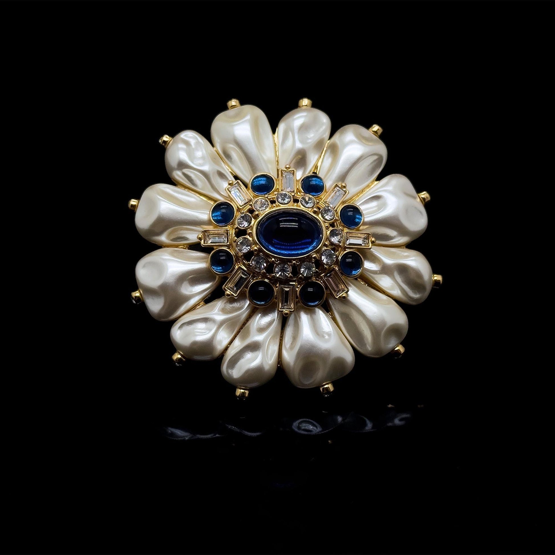 Vintage Art Deco Sunflower Brooch 3D Pearl Gold-Plated Pin