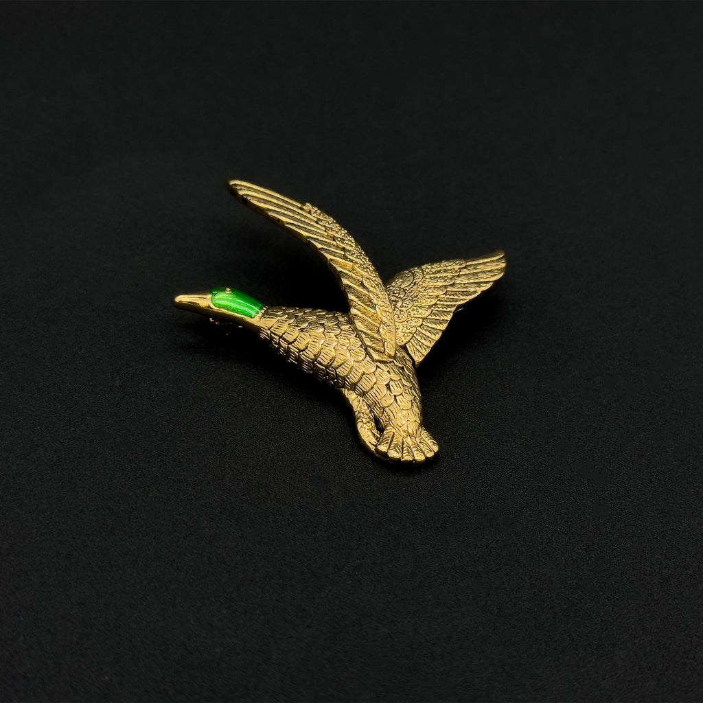 Vintage Art Deco Enamel Egret Brooch Copper 3D Seabird Pin