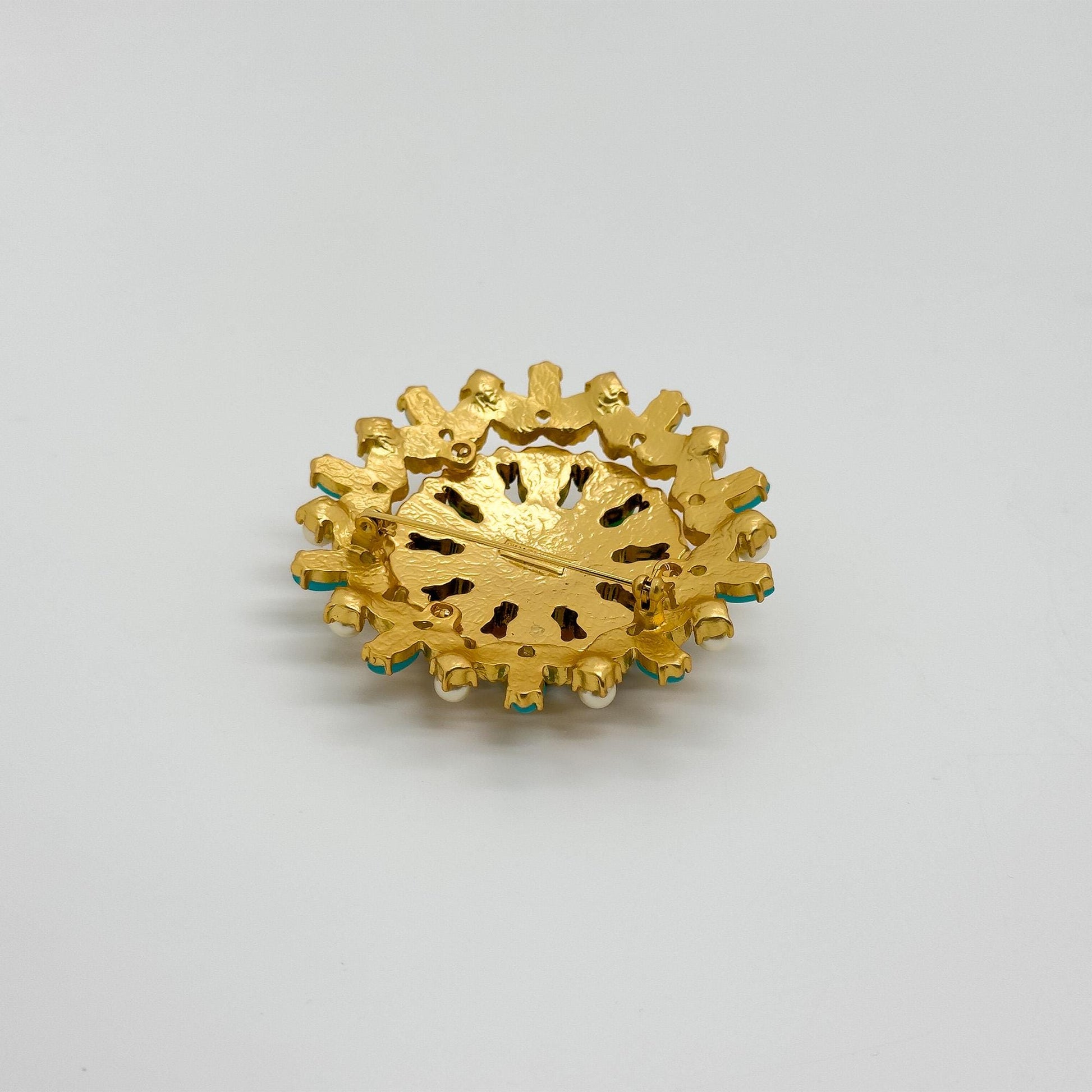 Vintage Art Deco Colour Glass Gemstone Floral Brooch 1960s Style