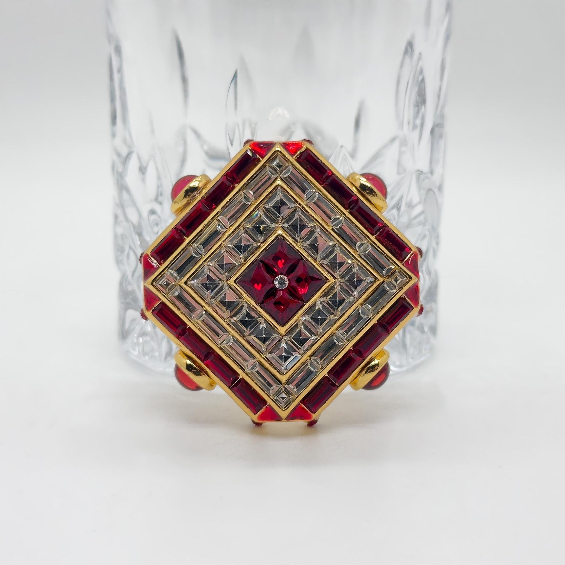 Vintage Art Deco Rhombus Glass Crystal Brooch Copper Backing