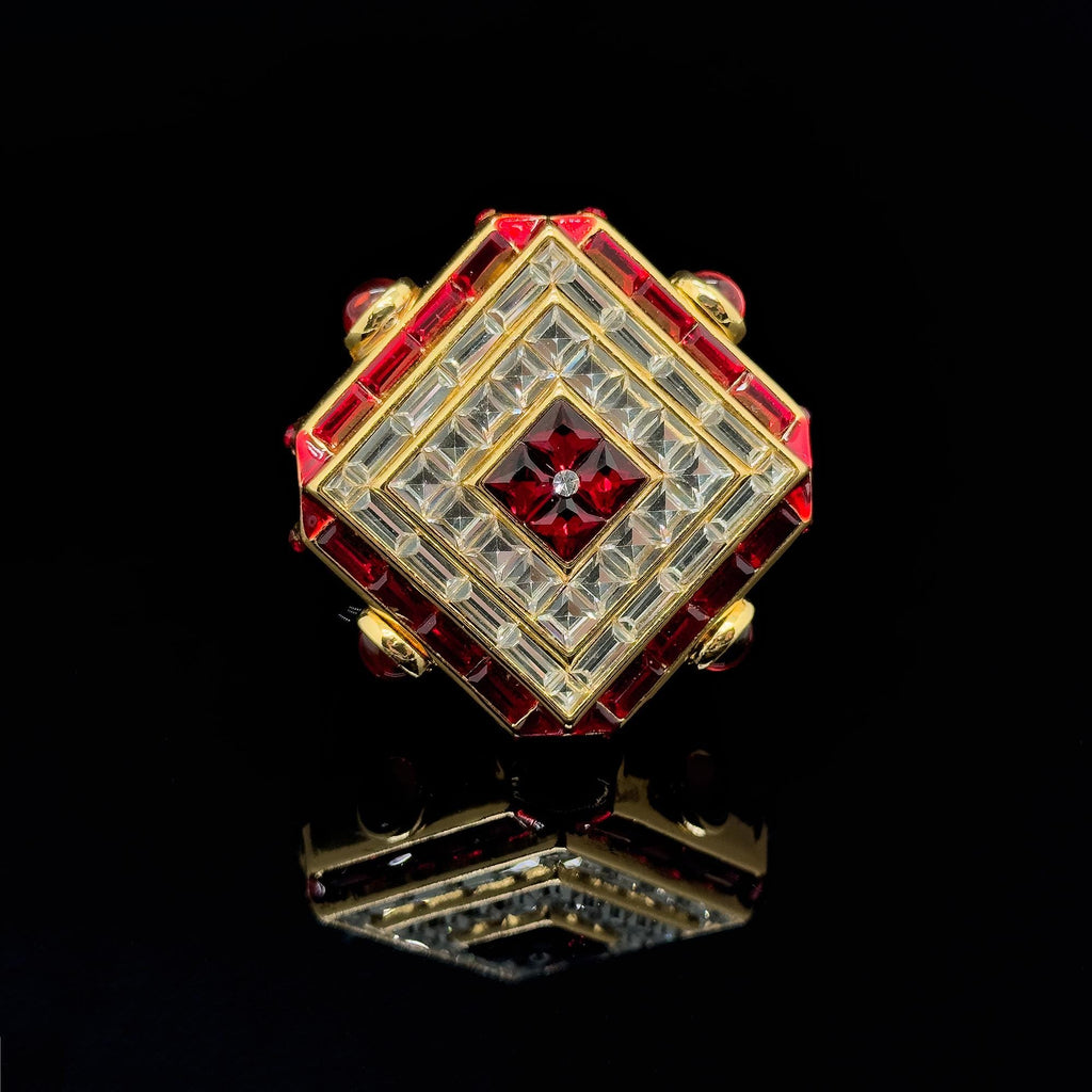 Vintage Art Deco Rhombus Glass Crystal Brooch Copper Backing