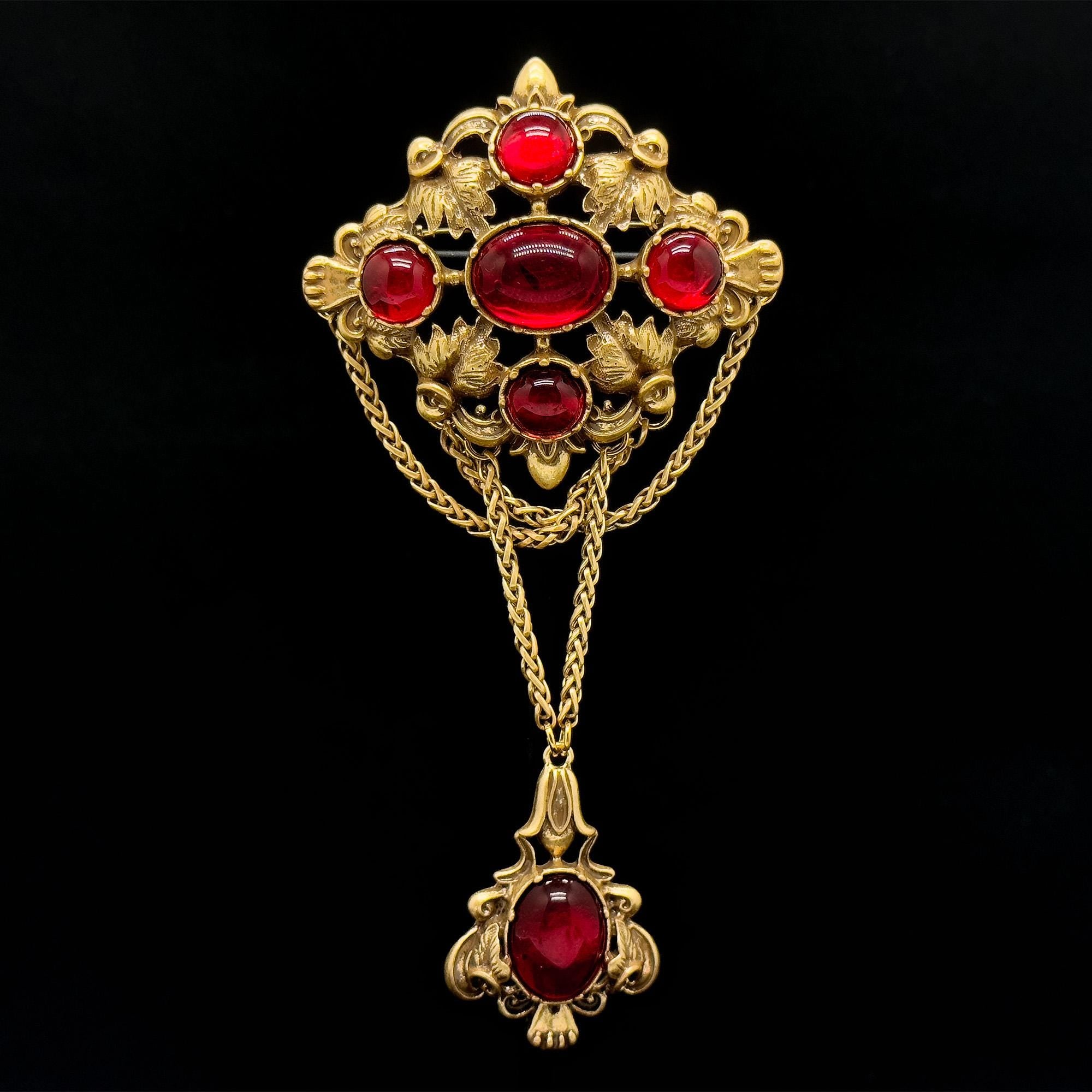 Art Deco Palace Vintage Glass Copper Leaf Statement Brooch