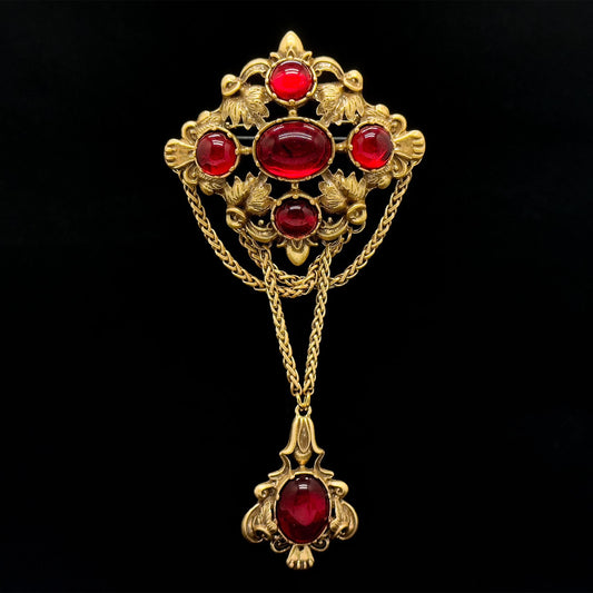 Art Deco Palace Vintage Glass Copper Leaf Statement Brooch